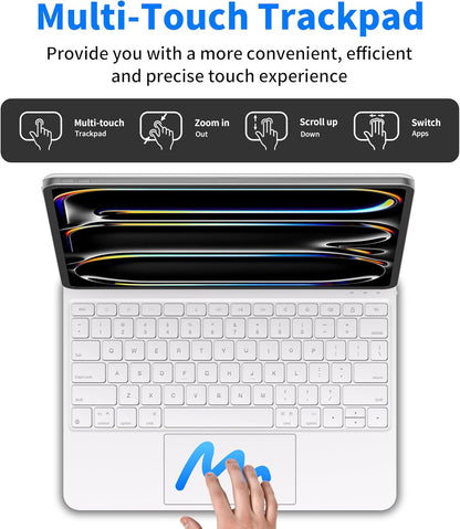 iPad Pro 13 inch case 2024 with Keyboard, Keyboard Case for iPad Pro 13-inch (M4, 2024) with 7 Colors Backlight, Multi-Touch Trackpad, Easy-Set Magnetic Stand, Auto Sleep/Wake (White)