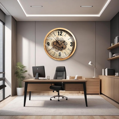 Wall Clocks for Living Room Decor, Large Real Moving Gears Clock, Vintage Industrial Oversized Rustic Farmhouse Kitchen Office Fireplace Wall Decor (Wood Tone, 27 inch)