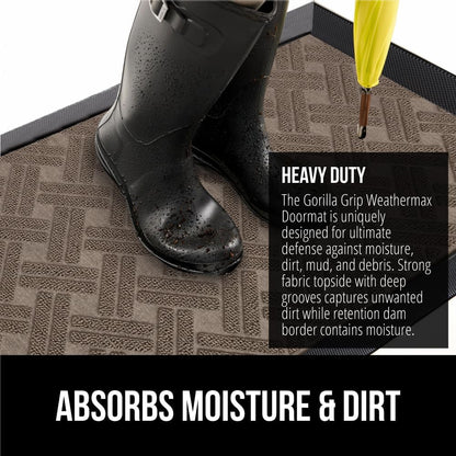 GORILLA GRIP 100% Waterproof All-Season WeatherMax Doormat, US Designed Natural Rubber, Stain and Fade Resistant, Low Profile Indoor Outdoor Door Mats, Easy Clean Patio Mat, 17x29, Taupe Basket Weave