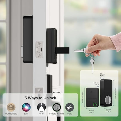 X3 Apple Home Key Door Lock Deadbolt, iOS ONLY, Smart Keyless Entry Door Lock with Fingerprint, Works with HomeKit Over Thread (Border Router), Voice/App/Remote Control, IP65 Weatherproof, Black