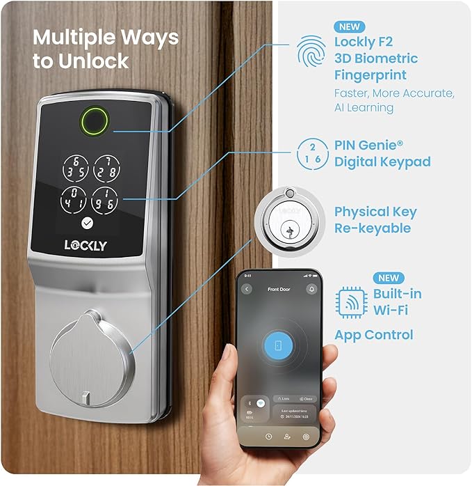 Lockly Secure Pro (Latest Version), Smart Lock with Built-in Wi-Fi, New-Gen Fingerprint Door Lock, Keyless Entry Deadbolt, PIN Genie Keypad, Auto Lock, App Remote Control, Easy Installation