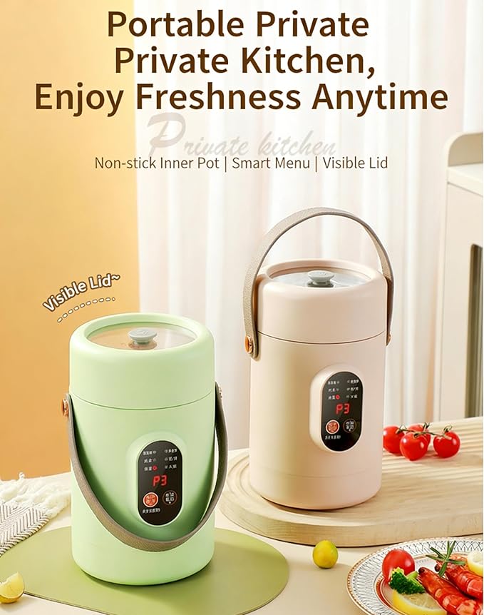 Multifunctional Health Pot, 500W Portable Mini Electric Cooker with Ceramic Glaze Inner & Steamer, Small Slow Cooker with 12-Hour Reservation, for Porridge, Rice, Soup & Steaming (1600ml-Green)