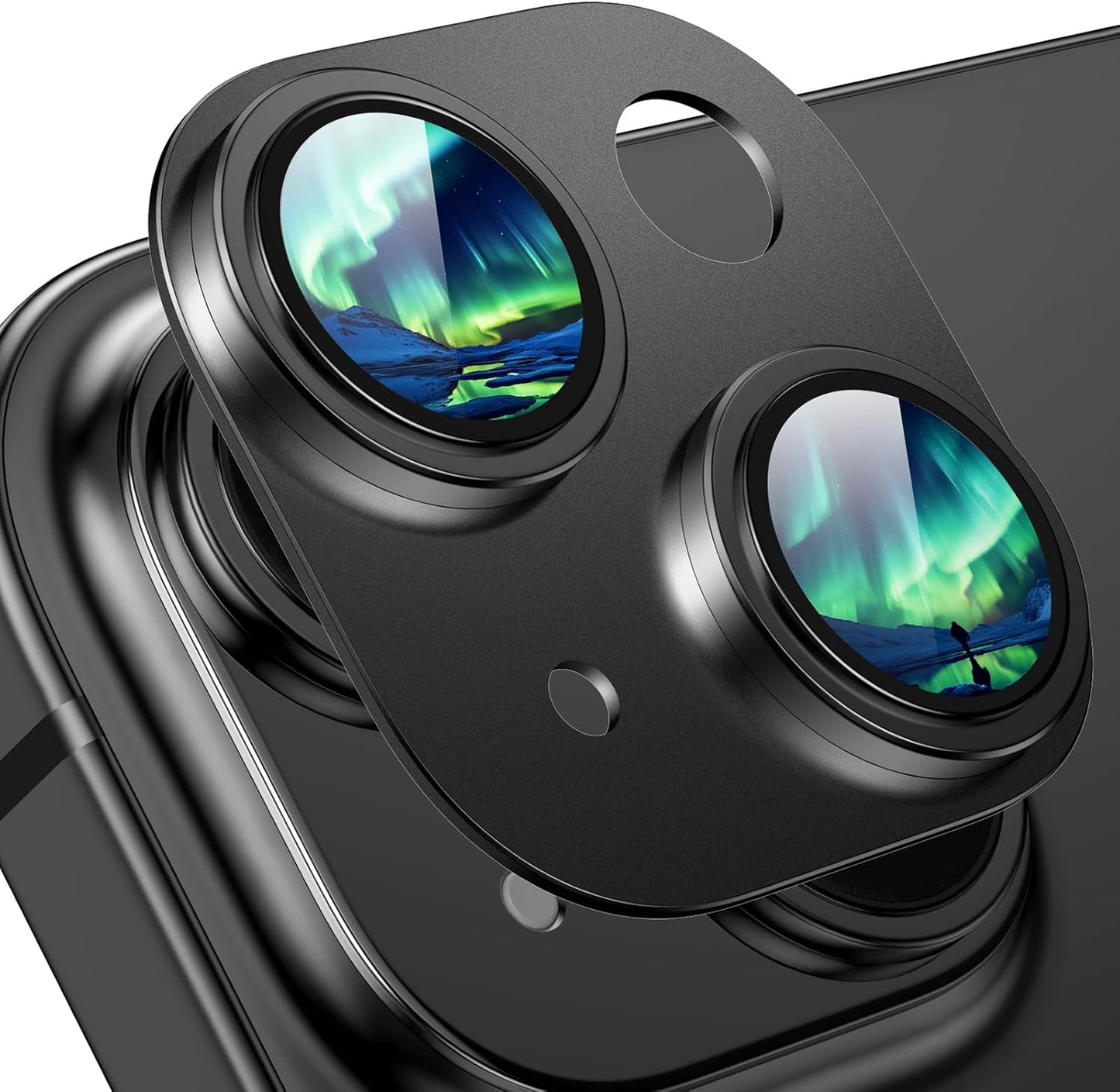 Compatible with iPhone 15/iPhone 14/iPhone 14 Plus/iPhone 15 Plus Camera Lens Protector, [Case-Friendly][Strong Adsorption][AR Anti-Reflection] Tempered Glass Full Coverage,Black