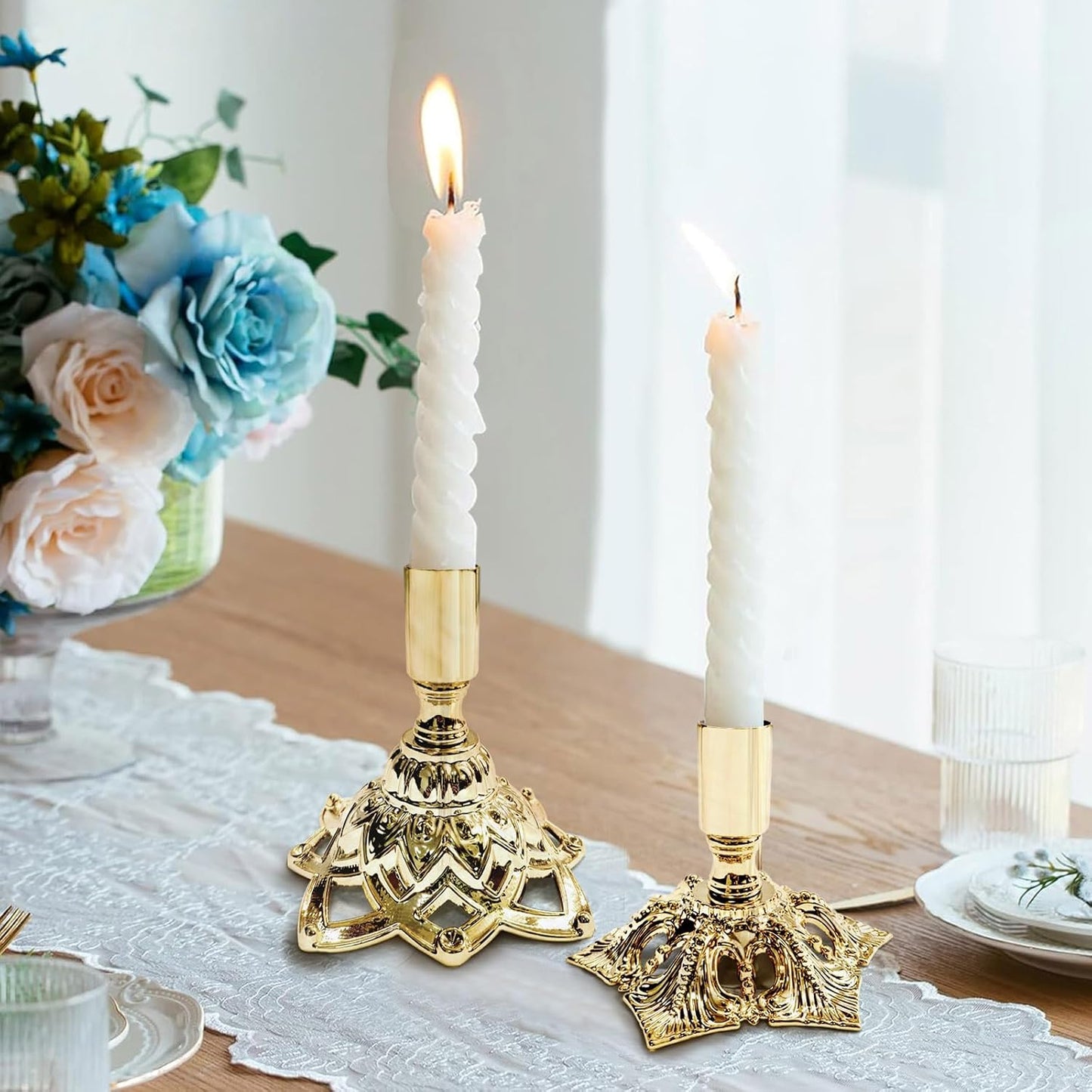 Candlestick Holders,Taper Candle Holder for Candlesticks Gold Plated Candle Metal Stick Candle Holders for Fireplace,Party, Dining,Wedding Decor,Fits 3/4 inch Thick Candle(Set of 2Pcs)