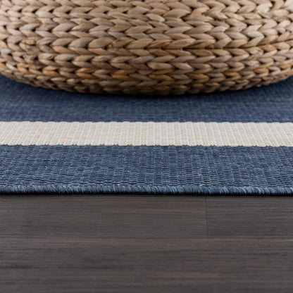 CAMILSON Outdoor Rug 10x14, Large Modern Outside Rugs for Patios Porches Waterproof Durable Washable Non-Shedding, Easy-to-Clean Indoor Outdoor Area Carpet (10 x 14, Bordered - Blue/White)