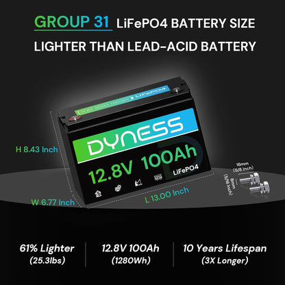 12V 100Ah LiFePO4 Lithium Battery BCI Group 31 with Low-Temp Protection, A+ Grade Cell Built-in 100A BMS, 12.8 Volt Lithium Battery Perfect for RV, Solar System, Off-Grid, Home Energy Storage