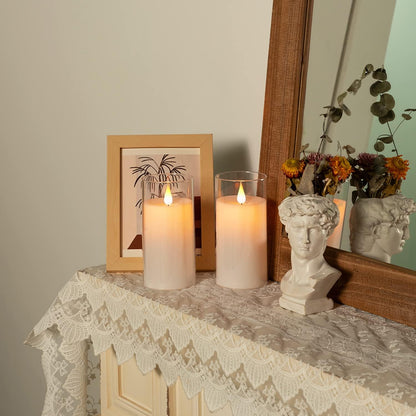 5plots 3" x 6" Pure White Flickering Flameless Candles with Clear Shell, Unbreakable Glass Battery Operated Plexiglass LED Pillar Radiance Candles with Remote Control and Timer
