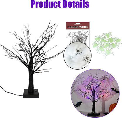 Dazzle Bright 2 Pack 20 Inch Orange & Purple Lighted Halloween Birches Tree Decor, 24 LED Battery Operated Halloween Decorations Artificial Black Spooky Tree with Timer for Indoor Home Party