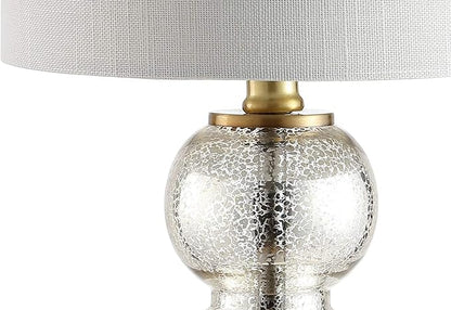 JONATHAN Y 21" Mercury Glass/Brass Gold Glass Table Lamp for Bedroom and Living Room, White Linen Shade, Modern Stacked Sphere Bedside Lamp, LED Bulb Included (JYL1021C)