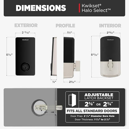 Kwikset Halo Select Smart Lock Keyless Entry Door Lock Wi-Fi and Matter Enabled Deadbolt No Hub Needed, Geofence Auto-Unlock, Grade AAA Certified, Easy Install, Satin Nickel Lifetime Finish Warranty