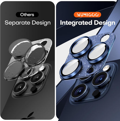 Camera Lens Protector for iPhone 16 Pro Max/16 Pro/15 Pro Max/15 Pro/14 Pro Max/14 Pro, Aluminum Alloy Sapphire Glass Camera Screen Cover, Case Friendly- Glitter Blue