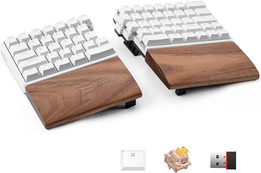 Wireless Ergonomic Split Mechanical Keyboard with Wrist Rest- Silent, RGB, Foam, Hot-Swappable, Compact 60% Layout, Palm Rest, Programmable for Mac & Windows, PBT Keycaps