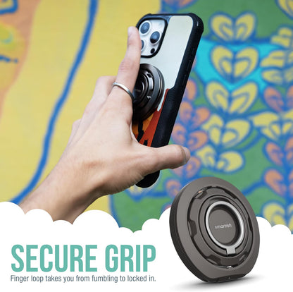 Smartish® MagSafe Suction Mount - WallFlower - 3 in 1 Reversible Magnetic Phone Grip Finger Loop, Suction Mount, Kickstand w/Universal MagSafe Adapter Kit for Apple iPhone - Black Tie Affair