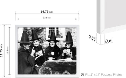 Poster Master Classic Photograph Poster - Vintage Halloween Print - Gift for Artist, Friend - Witches Tea Party, Old Women Smiling, Wearing Robes - Wall Decor for Living Room, 11x14 White Framed