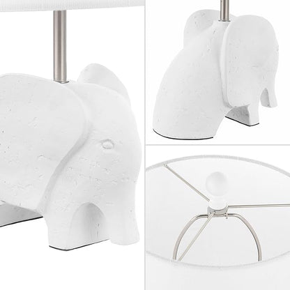JONATHAN Y 17.5" White Elephant Kids Table Lamp, Whimsical Resin Bedside Lamp with White Linen Drum Shade for Bedroom Playroom Nursery, LED Bulb Included, UL Listed (JYL1143D)