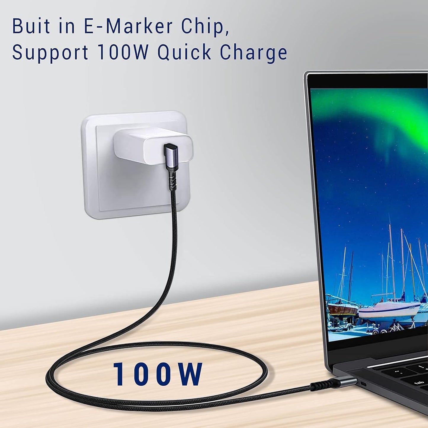 USB C to USB C Cable 100W,[2-Pack 6.6ft Right Angle] USB 3.1 Fast Charging Cord 90 Degree 20V/5A Type C PD Cable Compatible for iPhone 15/15 Plus/15 Pro/15 Pro Max/MacBook Pro 2022