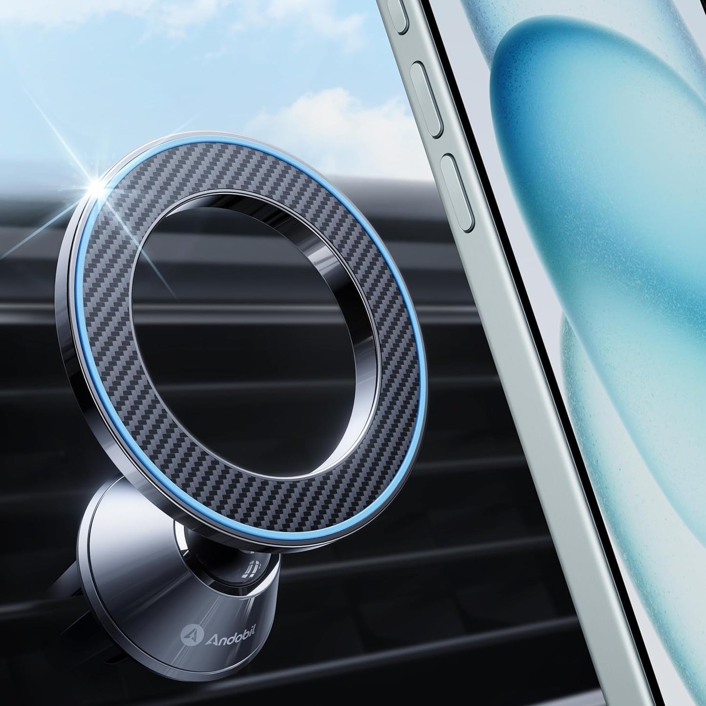 andobil for Magsafe Car Mount [Strongest Magnet, Easy Installation] All Metal Magnetic Car Phone Holder for Samsung Galaxy S25, 360° Air Vent Car Phone Mount, Fits for iPhone 16/15, and MagSafe Cases