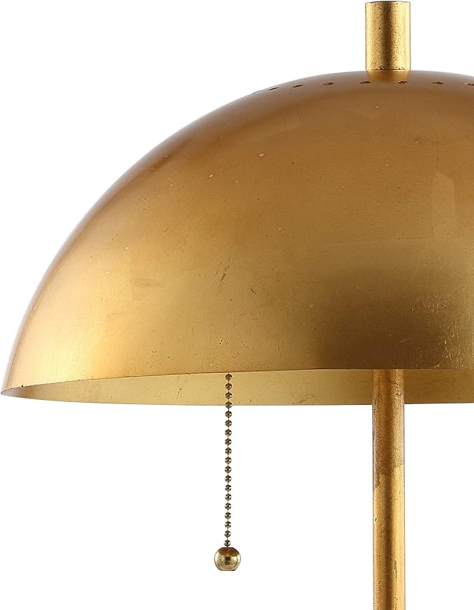 JONATHAN Y 20.75" Gold/White Marble 2-Light LED Table Lamp for Modern Bedside Decor, Glam Desk Lamp, Gold Metal Dome Shade, Pull Chain Switch, Bulbs Included JYL1071A