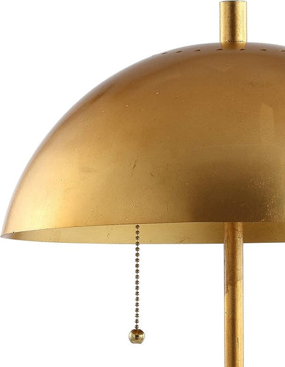 JONATHAN Y 20.75" Gold/White Marble 2-Light LED Table Lamp for Modern Bedside Decor, Glam Desk Lamp, Gold Metal Dome Shade, Pull Chain Switch, Bulbs Included JYL1071A