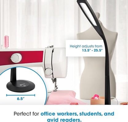 OttLite LED Desk Lamp with Flexible Neck (Black) - Slim Desk Lamp with 3 Brightness Settings & Touch Activated Controls - Energy-Efficient Natural Daylight LEDs for Home Office, Desk, & Dorms