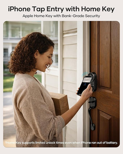 Smart Lock AH1, SMONET Fingerprint Keyless Entry Door Lock with Apple Home Key, WiFi Front Door Deadbolt Touchscreen Keypad with App Remote Control Supports Apple HomeKit, Alexa, Google Assistant