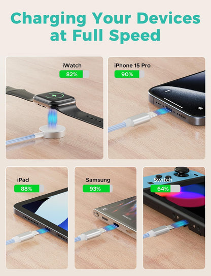 Blue-Upgraded 3 in 2 USB C Cable for Watch Charger Phone Charger USB C Multi Fast Charging Cable Compatible with Watch Ultra/SE/10/9/8/7/6/5/4/3/2/1 & Phone 16/15/14/Galaxy S23-4FT