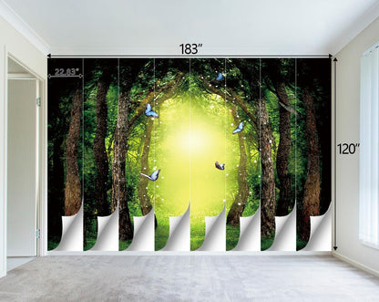 Classy Dream Butterfly Forest Tree Wallpaper for Bedroom Jungle Woodland Wall Mural Living Room Large Woods Adhesive Fabric decorr - 183"x120"（Not Peel and Stick）