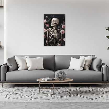 OAAPITI Skull Floral Wall Art Vintage Skeleton Portrait Canvas Print Dark Gothic Skull Art for Living Room Bedroom Home Wall Decor Ready to Hang(Artwork-10,16"x24")