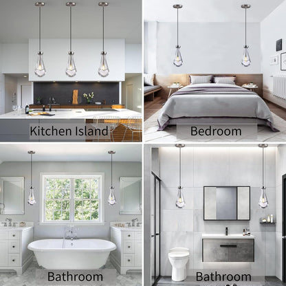 Raindrop Pendant Lights Set of 3, Modern Pendant Lights Kitchen Island 3 Pack, Brushed Nickel Island Light, Pendant Light for Bedroom Bathroom, Chandelier for Living Room Hallway