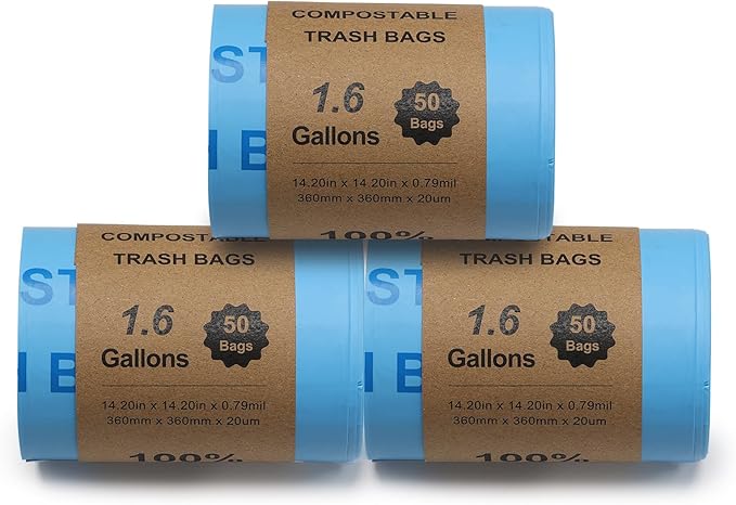 Airthereal Bundle | 2-Pack Replacement Activated Carbon Filters + 1 Electric Kitchen Composter Bucket with Lid + 3-Pack Compostable Trash Bags (1.6 Gallon, 150 Count, Blue)