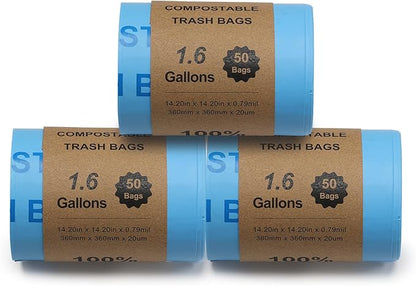 Airthereal Bundle | Electric Kitchen Composter Bucket with Lid and 3-Pack Compostable Trash Bags (1.6 Gallon, 150 Count, Blue) - Compatible with R500 Revive Electric Kitchen Composter