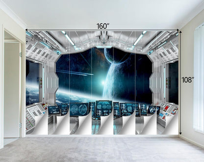 Galaxy Spaceship Bathroom wallpeper Living Room Bedroom Ceiling Wall Mural - 160"x108" (Not Peel and Stick)