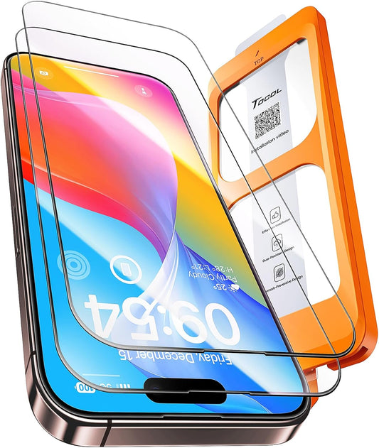 TOCOL for iPhone 16 Plus Screen Protector/iPhone 15 Plus Screen Protector 9H Hardness Military Grade Shatterproof HD Tempered Glass Full Coverage Easy Installation Case Friendly 2 Pack