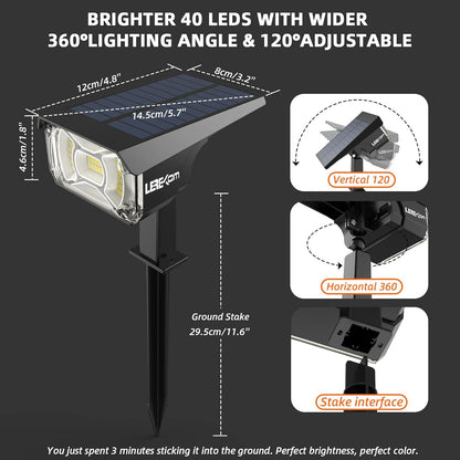 Solar Spot Lights,IP65 Waterproof 40 LED's Landscape Spotlights,3 Modes Outdoor Garden Lights, 360 Adjustable Lighting Angle, Solar Powered Wall Lights for Yard Porch 10 Pack