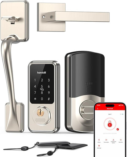 Front Door Lock with Handle Set, Hornbill Smart Deadbolt Keyless Entry, App Control and Auto-Lock, Touchscreen Keypad Electronic Deadbolt, Bluetooth/Key Fobs/Password Unlock for New House