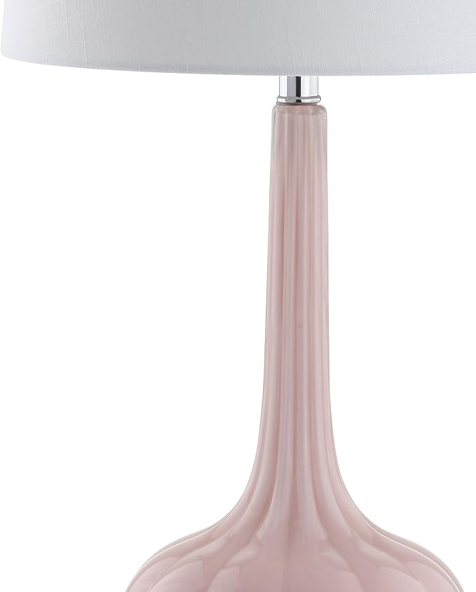 JONATHAN Y 28.5" Pink Glass Teardrop LED Table Lamp Set of 2 for Living Room Bedroom Nightstand, White Linen Shade Modern Transitional Bedside Desk Lamp JYL1079A-SET2