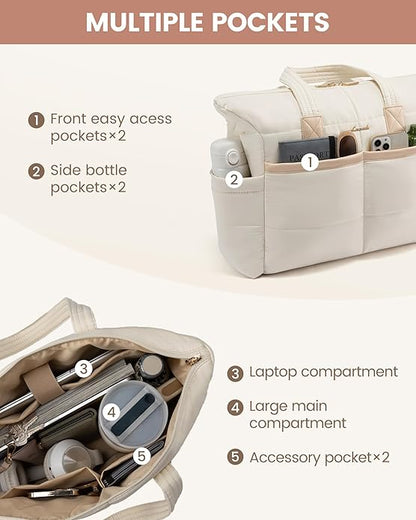 LOVEVOOK Tote Bag for Women,Light Puffer Tote Bag with Multi-pockets,Stylish Carry on Laptop Bags for Daily,Travel,Work,Gym | with Multi-pockets, Stylish, Carry on, for Daily, Travel, Work