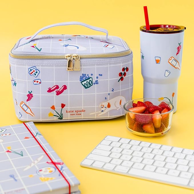 kate spade new york Insulated Lunch Tote, Small Lunch Cooler, Cute Lunch Bag for Women, Thermal Bag with Double Zipper Close and Carrying Handle (Park Picnic)