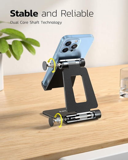Nulaxy 2 Pack Dual Folding Cell Phone Stand, Fully Adjustable Foldable Desktop Phone Holder Cradle Dock Compatible with Phone 16 15 14 13 12 Pro Xs Xs Max Xr X 8, All Phones, Black & Silver