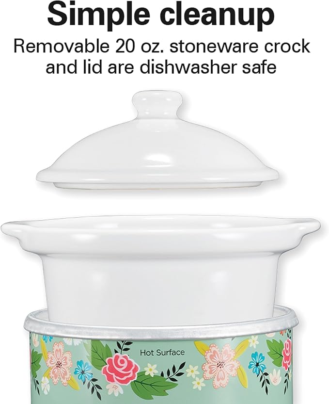 Hamilton Beach Party Dipper Electric Food Warmer Twin Pack, Great for Entertaining and Gifts, 20 oz. Capacity, For Desserts, Dips, Sauces, Cheeses, Solid Pink and Colorful Floral Print (33102)