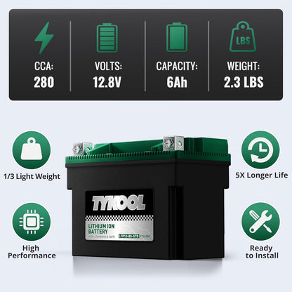 TYKOOL YTX12-BS STD LiFePO4 Lithium Motorcycle Battery,280CCA,2X Cranking Amps,Digital Readout,Compitable for BMW F850GS,Kawasaki Vulcan 900, BRP (Can-AM) DS250 ATV,Piaggio Vespa 300cc Scooter