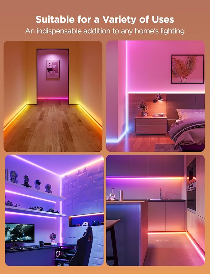 Govee Neon Rope Light for Wall Lining, LED Rope Lights Work with Matter, Google Assistant, Alexa, 16.4ft RGBIC Strip Lights with Smart App Control and Music Sync for Living Room, Bedroom, Wall Corners
