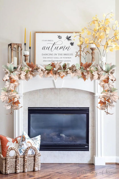 DearHouse 2 Pack Fall Maple Leaf Vine, 5.9Ft/Piece Hanging Garland White Autumn Foliage Thanksgiving Decor for Home Wedding Fireplace Party Christmas (White&Orange)