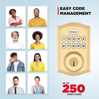 Kwikset HomeConnect 620 Z-Wave Long Range Enabled Keypad Smart Lock Convenient Keyless Entry, Customizable User Codes, Ring Alarm Compatible, Hub Required, Sold Separately Polished Brass Traditional