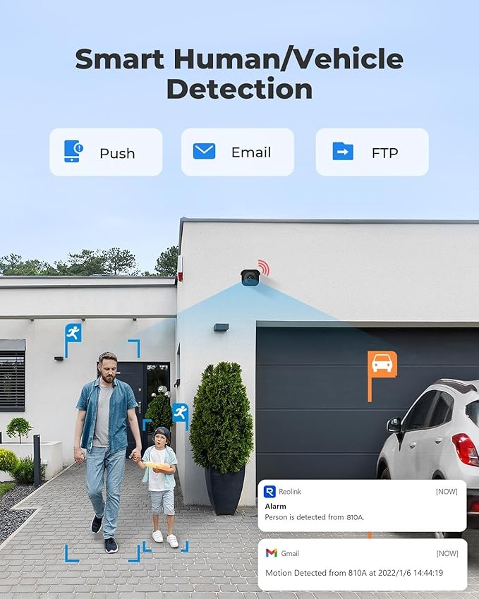 REOLINK 4K/8MP Security Bullet PoE IP Camera,Surveillance Outdoor Indoor,Human/Vehicle/Pet Detection,100ft IR Night Vision,Work with Smart Home,Up to 512GB microSD Card,RLC-810A(Pack of 2)