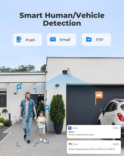 REOLINK 4K/8MP Security Bullet PoE IP Camera,Surveillance Outdoor Indoor,Human/Vehicle/Pet Detection,100ft IR Night Vision,Work with Smart Home,Up to 512GB microSD Card,RLC-810A(Pack of 2)
