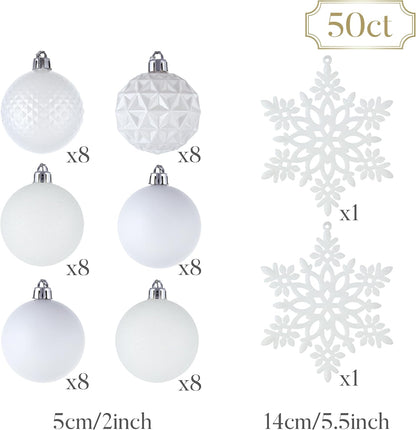 Valery Madelyn Christmas Tree Decorations Ornament Set for Fall Halloween, 50ct 2 Inches White Shatterproof Christmas Ball Ornaments Hanging Xmas Holiday Party Decor