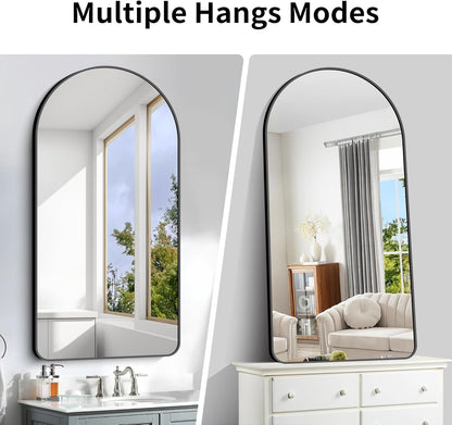 Arched Bathroom Mirror, 60"x30" Black Arched Mirror for Bathroom, Wall Mounted Mirror, Black Vanity Wall Mirror w/Metal Frame for Bedroom, Entryway, Living Room, Vertically Hanging