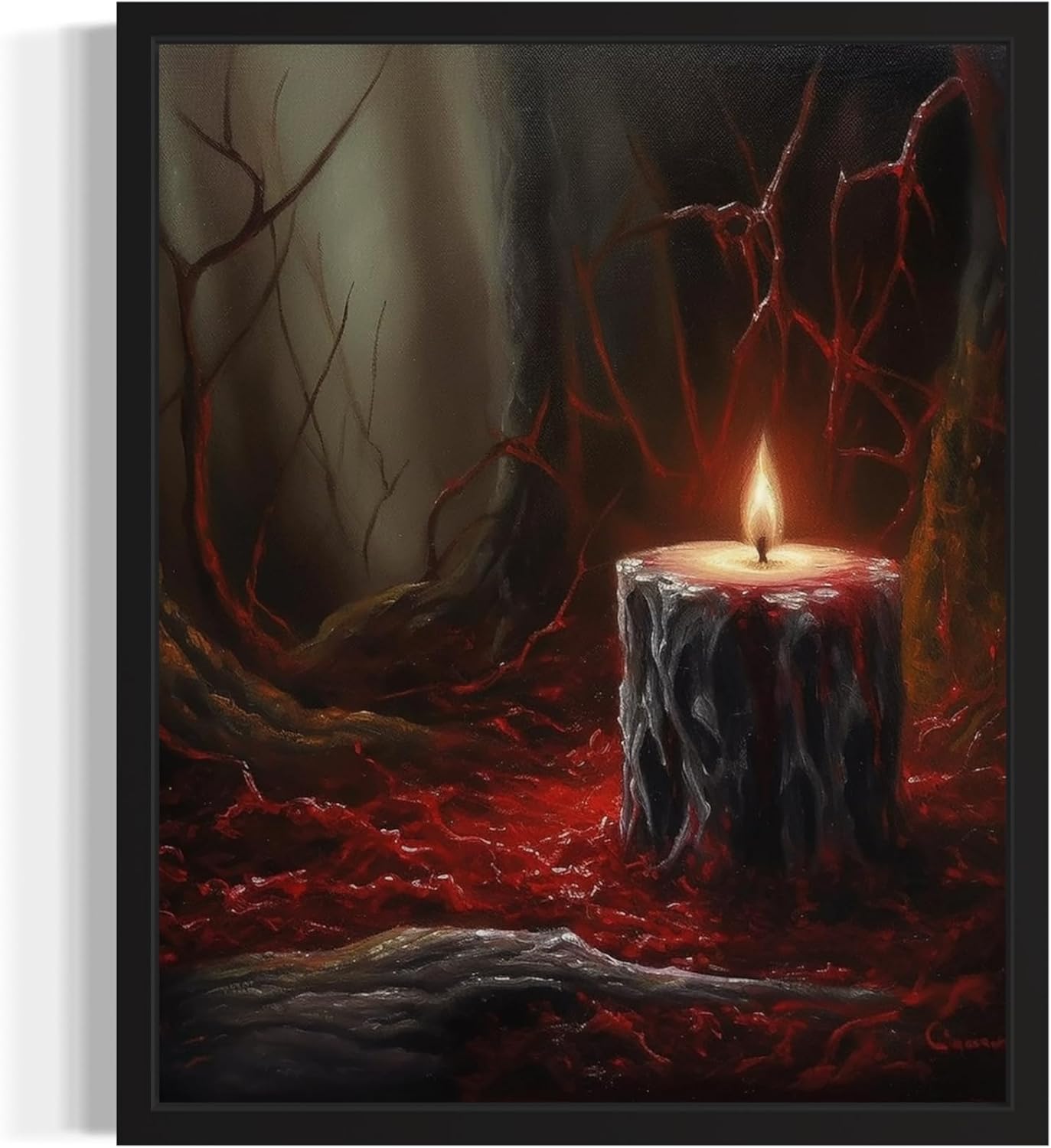 Gothic Candle Poster Art Print, Halloween Scary Vintage Wall Art Academia Spooky Painting Decoration for Horror Prints, Posters Bedroom Decor 89 (Gothic Candle, 11 x 14 inches, Black Frame)