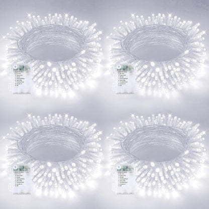 4 Pack String Lights Battery Operated with Timer, 66FT 200 LED Waterproof Battery Twinkle Lights, 8 Modes Fairy Light for Indoor & Outdoor Party Bedroom Garland Tree Christmas Decorations (Cool White)